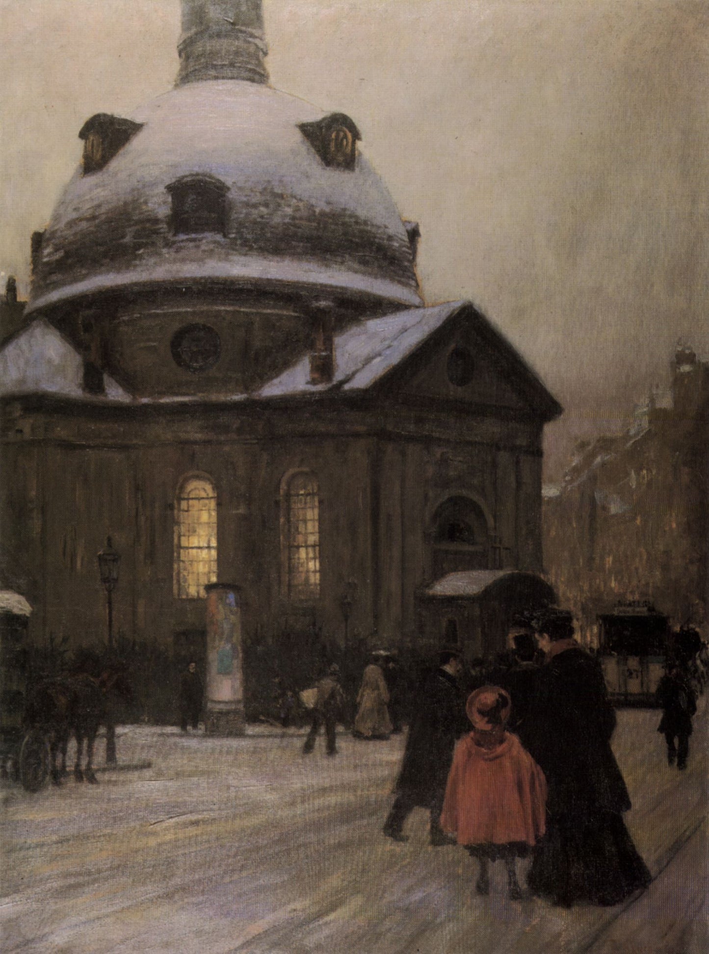 Bohemian Church on Christmas Eve, vintage artwork by Franz Skarbina, 12x8" (A4) Poster