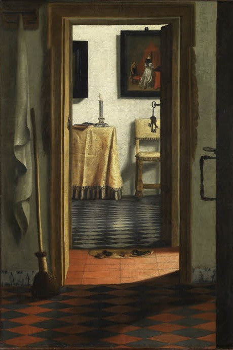 View of an Interior, vintage artwork by Samuel van Hoogstraeten, 12x8" (A4) Poster