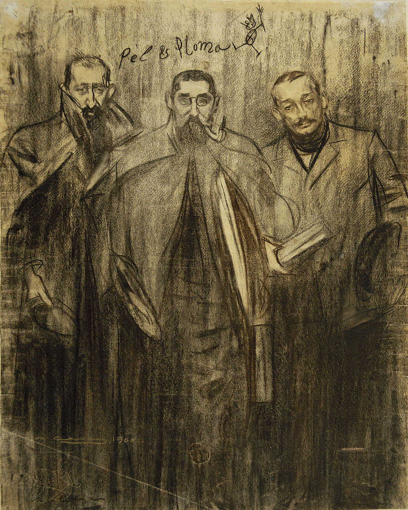 Miquel Utrillo, Ramon Casas i Leandre Galceran, vintage artwork by Ramon Casas y Carbó, 12x8" (A4) Poster