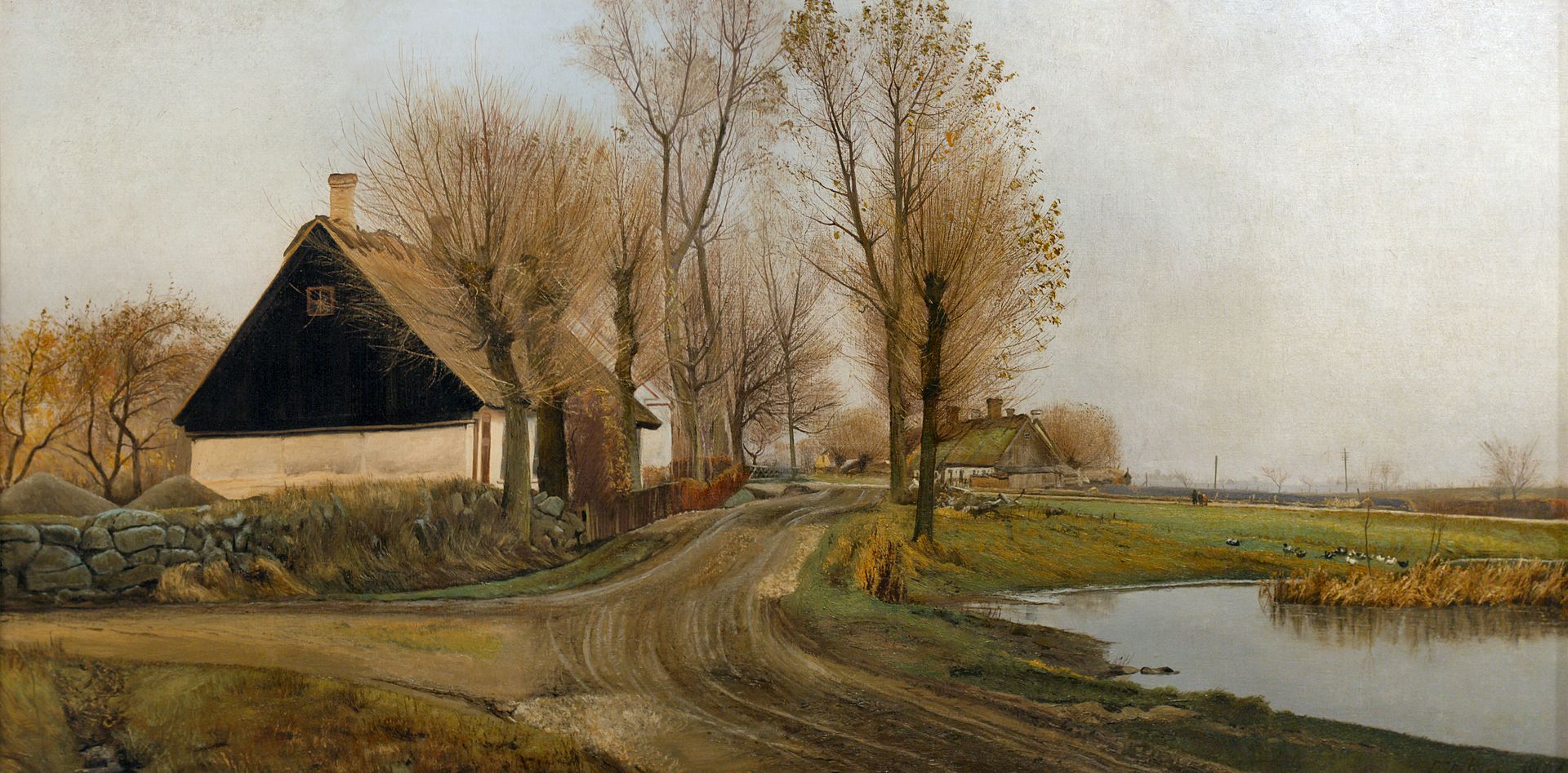 Village street in Baldersbrønde, vintage artwork by Lauritz Andersen (L.A.) Ring, 12x8" (A4) Poster