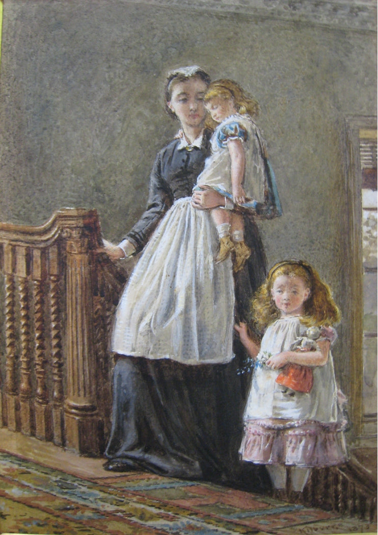 Governess with Two Girls, vintage artwork by George Goodwin Kilburne, 12x8" (A4) Poster