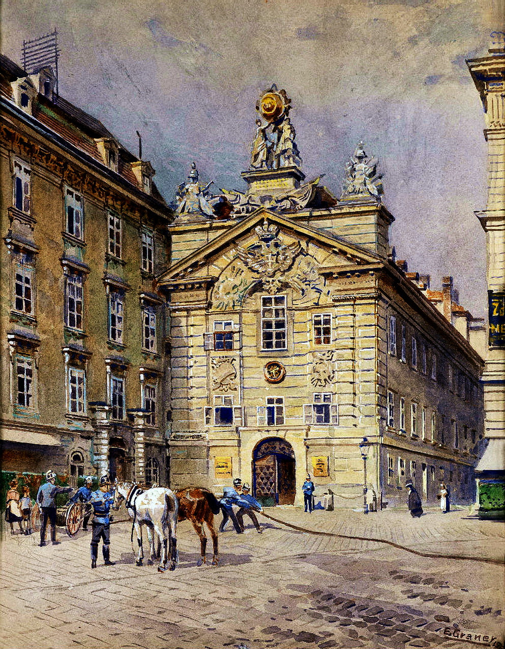 Fire Station in Vienna, vintage artwork by Ernst Graner, 12x8" (A4) Poster