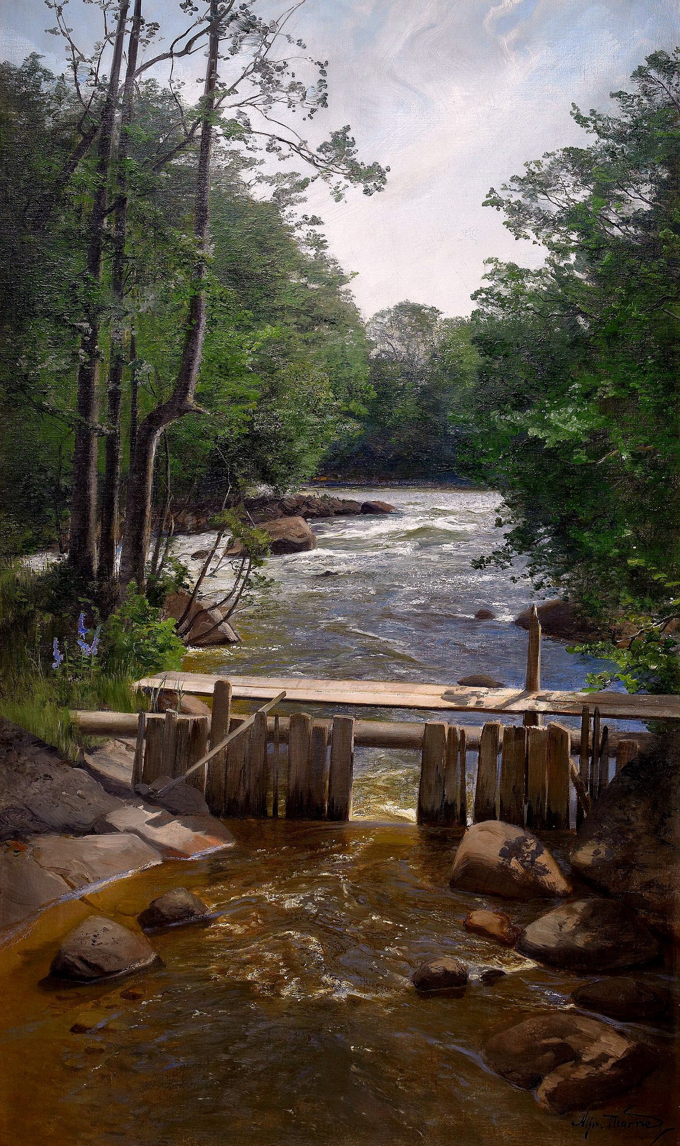 Summer Landscape with a Stream, vintage artwork by Sven Alfred Thörne, 12x8" (A4) Poster