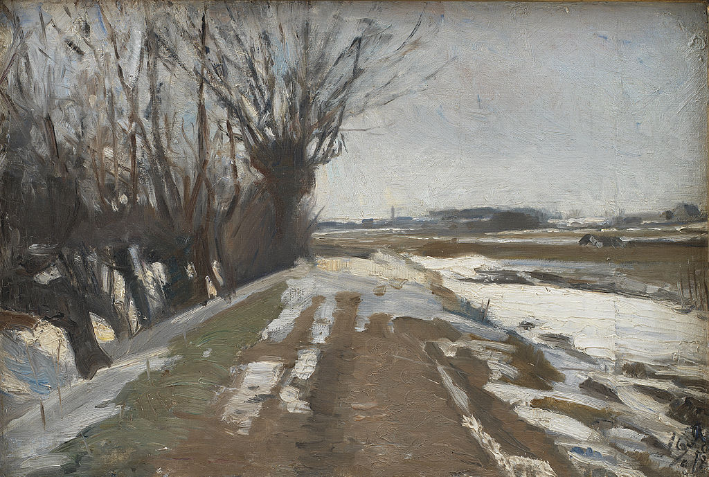 Winter Landscape, Utterslev near Copenhagen, vintage artwork by Albert Gottschalk, 12x8" (A4) Poster