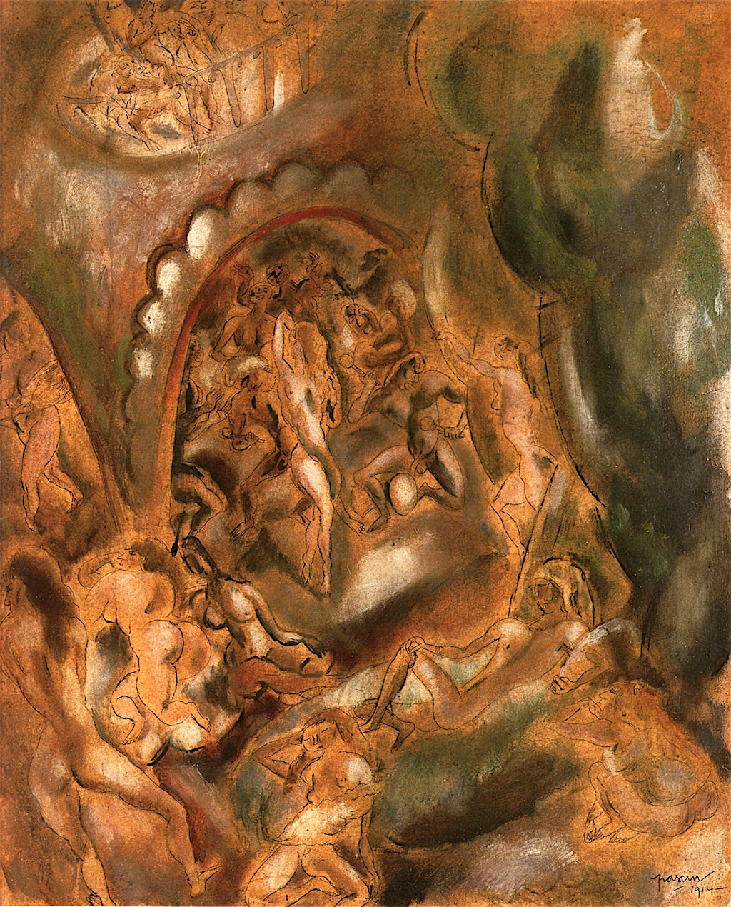 The Harem, vintage artwork by Jules Pascin, 12x8" (A4) Poster