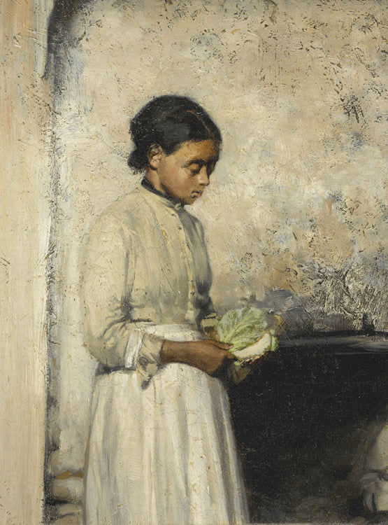 Girl with Cabbage, vintage artwork by Thomas Hovenden, 12x8" (A4) Poster