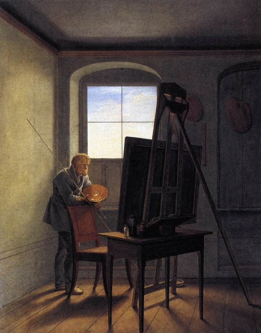 Caspar David Friedrich in his Studio, vintage artwork by Georg Friedrich Kersting, 12x8" (A4) Poster