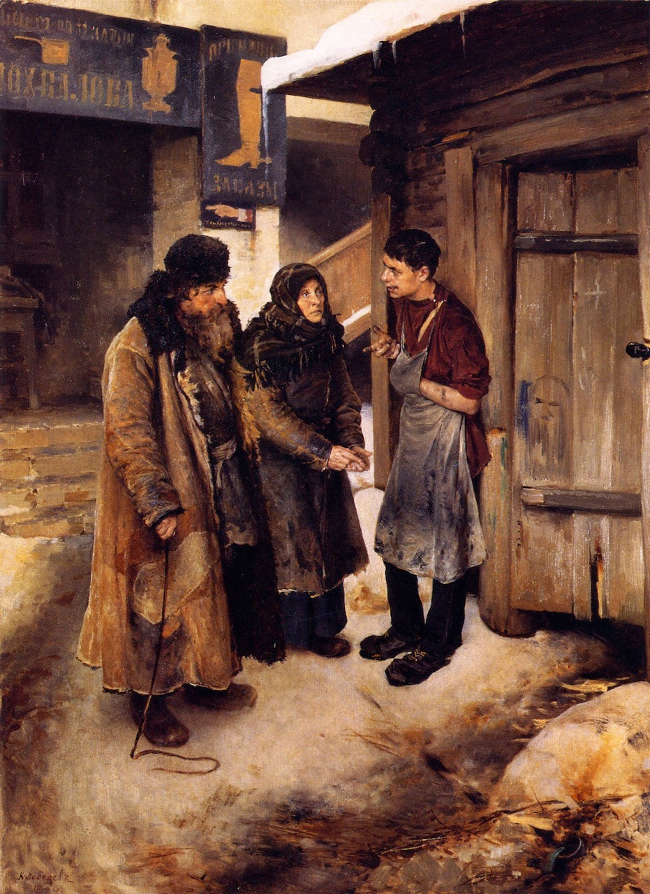 Visiting Their Son, vintage artwork by Klavdi Vasilievich Lebedev, 12x8" (A4) Poster