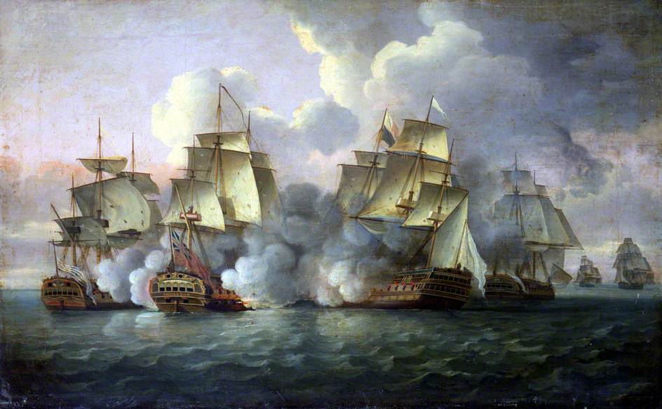 HMS 'Mediator' Engaging French and American Vessels, 11–12 December 1782, vintage artwork by Thomas Luny, 12x8" (A4) Poster
