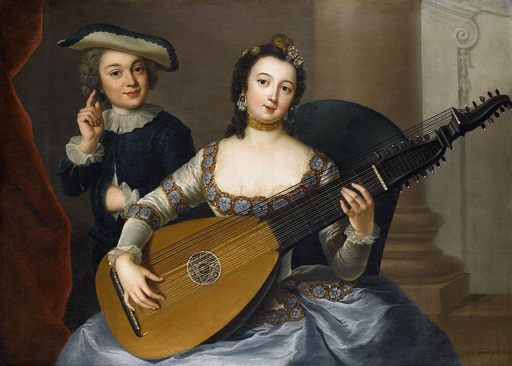 Woman Playing a Lute, vintage artwork by Anna Dorothea Therbusch, 12x8" (A4) Poster