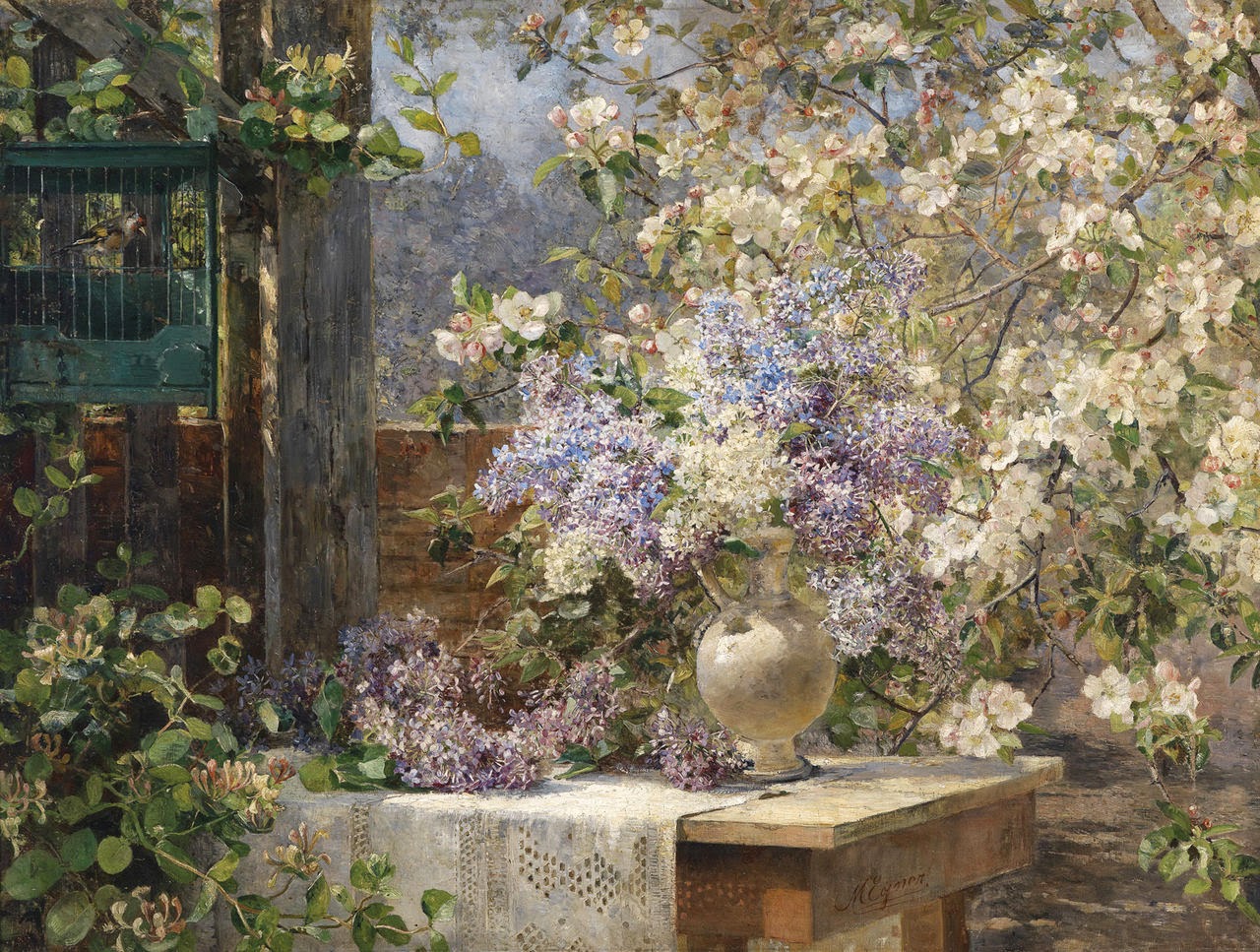 In The Blossoming Bower, vintage artwork by Marie Egner, 12x8" (A4) Poster