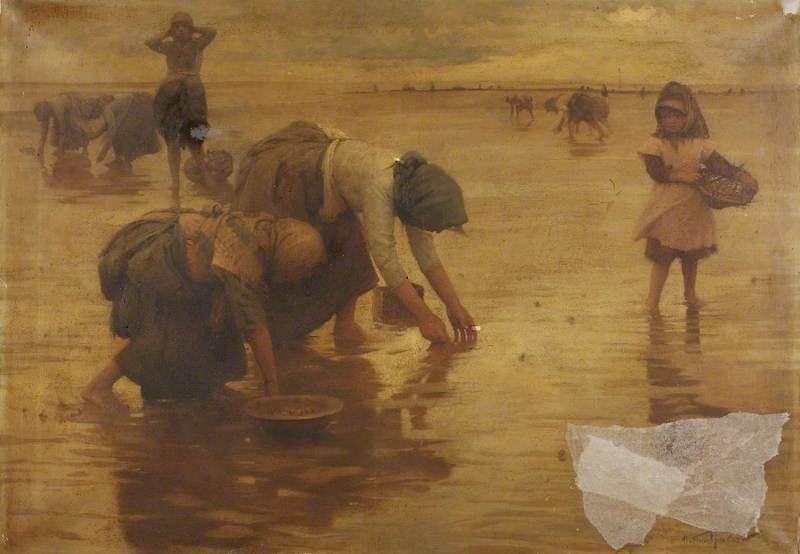 Cockle Gatherers, vintage artwork by Arthur Hacker, 12x8" (A4) Poster