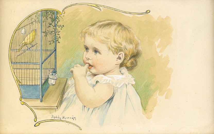 Little Bird, vintage artwork by Jenny Nyström, 12x8" (A4) Poster