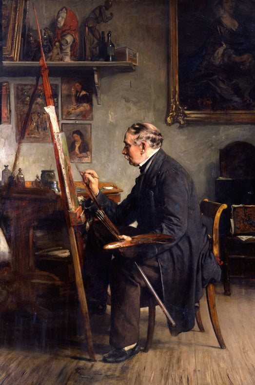 Eduard Meyerheim in His Studio, vintage artwork by Paul Friedrich Meyerheim, 12x8" (A4) Poster