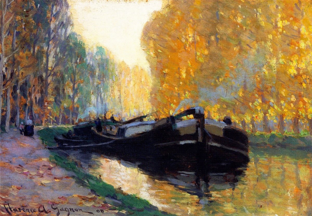 Barge on a Canal, vintage artwork by Clarence Gagnon, 12x8" (A4) Poster
