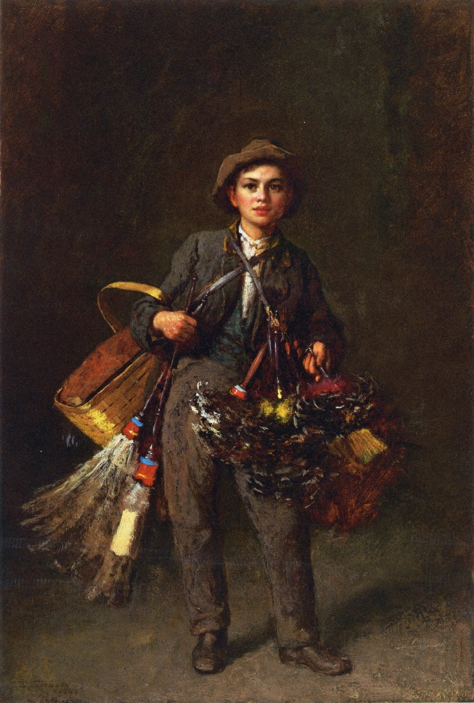 Feather Duster Boy, vintage artwork by Eastman Johnson, 12x8" (A4) Poster