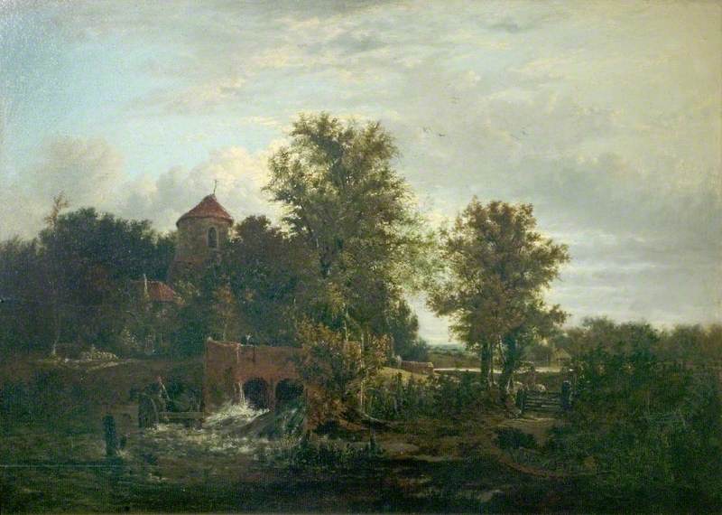 Sluice Gate, River Wensum, Norfolk, vintage artwork by Alfred Stannard, A3 (16x12") Poster Print