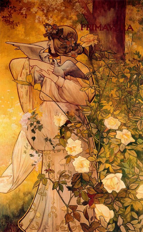 The Seasons - Spring, vintage artwork by Alexandre de Riquer, 12x8" (A4) Poster