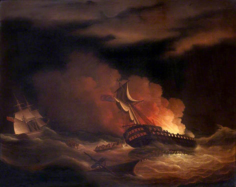 The Loss of the East Indiaman 'Kent' in the Bay of Biscay, 1 March 1825, vintage artwork by Thomas Buttersworth, 12x8" (A4) Poster