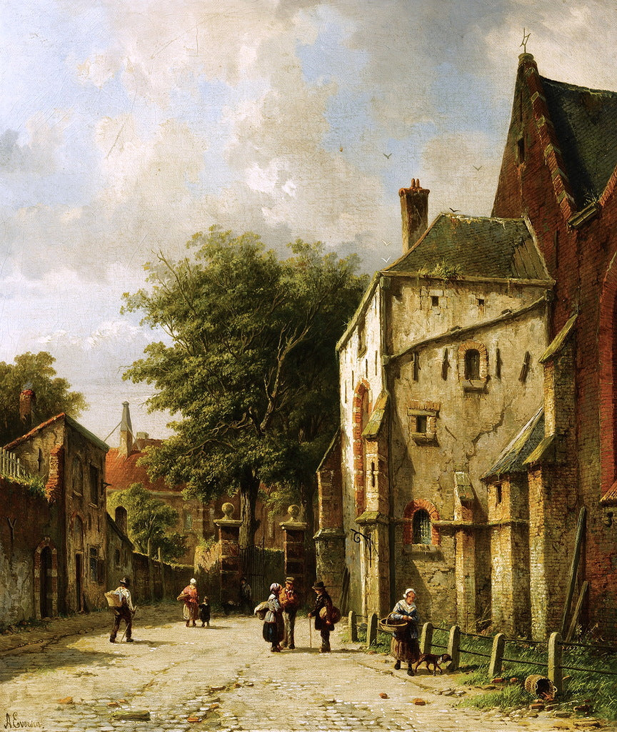 A Street Scene in a Dutch Town, vintage artwork by Adrianus Eversen, A3 (16x12") Poster Print