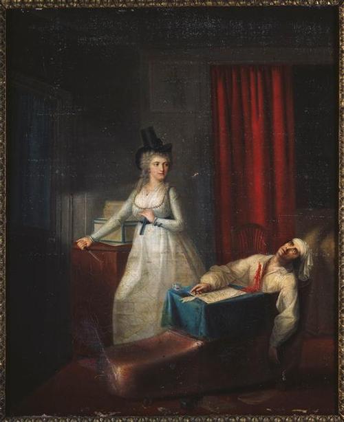 The Death of Marat, vintage artwork by Jean-Jacques Hauer, 12x8" (A4) Poster