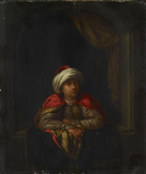 A Turk by a Window, vintage artwork by Willem van Mieris, 12x8" (A4) Poster