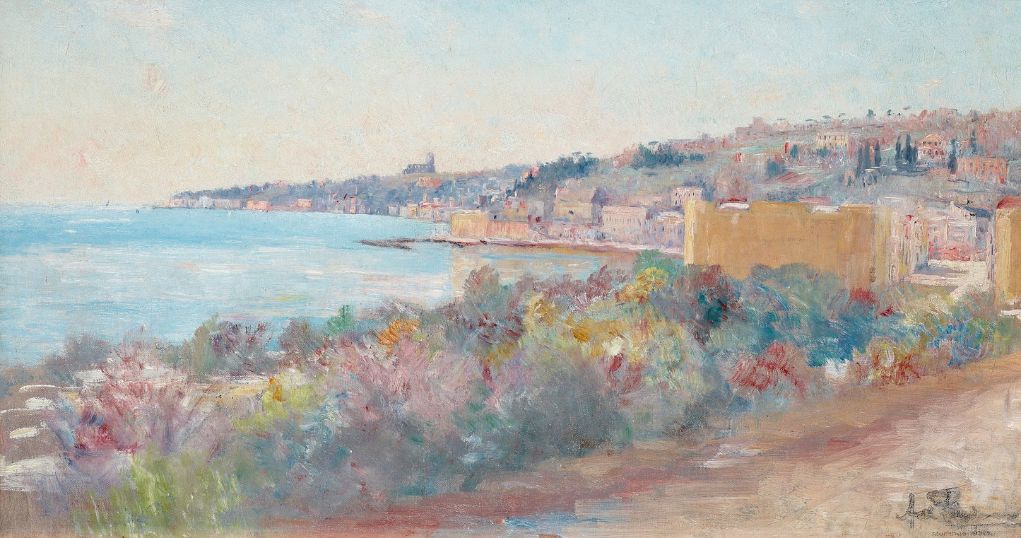 View of Nice, vintage artwork by Knut Axel Lindman, 12x8" (A4) Poster
