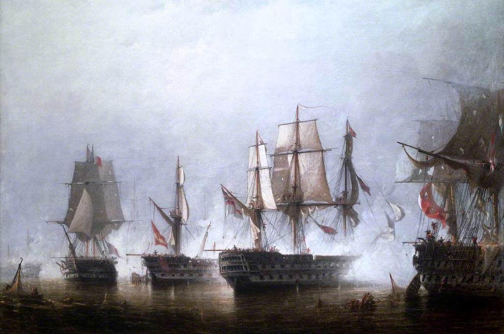 The Battle of Trafalgar, 21 October 1805, vintage artwork by Richard Henry Nibbs, A3 (16x12") Poster Print