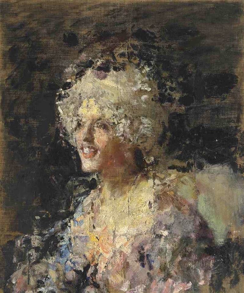 Donna in Costume del Settecento, vintage artwork by Antonio Mancini, 12x8" (A4) Poster