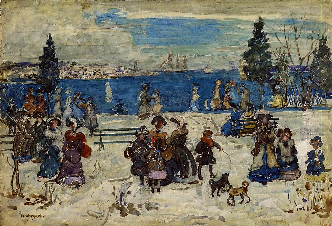 April Snow, Salem, vintage artwork by Maurice Prendergast, 12x8" (A4) Poster