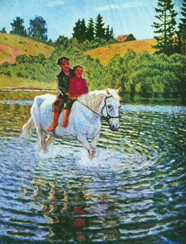 Children on a Horse by Nikolai Petrovich Bogdanov-Belsky,A3(16x12")Poster