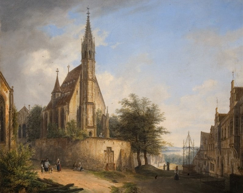 Church and Town of Kiedrich am Rhein, vintage artwork by Domenico Quaglio the Younger, 12x8" (A4) Poster
