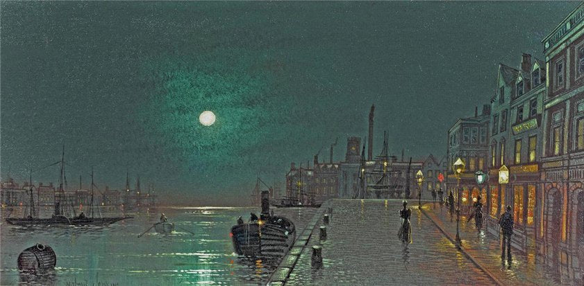Dock scene by moonlight by Wilfred Jenkins,A3(16x12")Poster