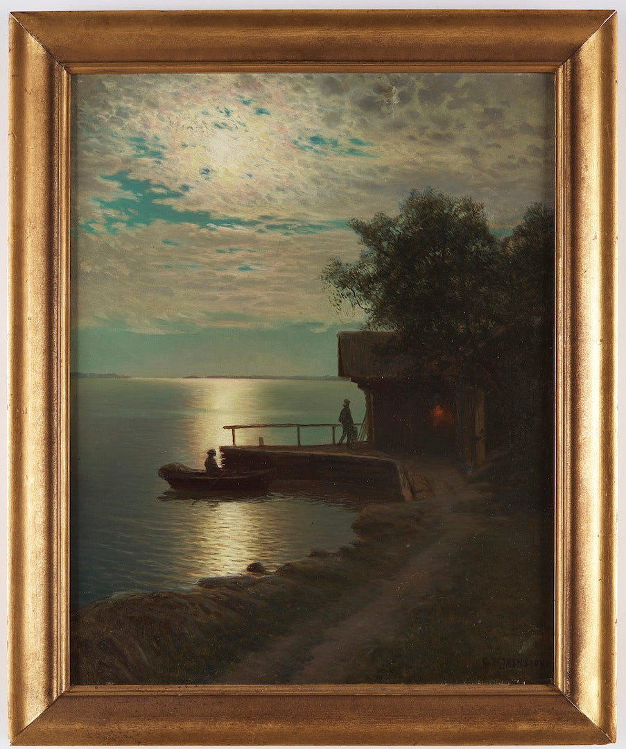 Fishermen in the Moonlight by Carl Wilhelm Jaensson,A3(16x12")Poster