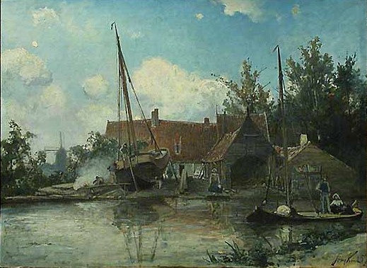 Dutch Landscape with a large Caulking Boat, vintage artwork by Johan Barthold Jongkind, A3 (16x12") Poster Print