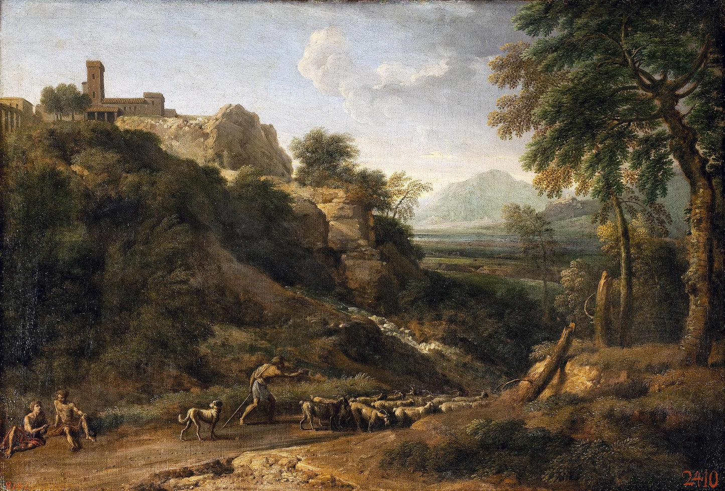 Landscape with a Waterfall, Herdsman and a Flock, vintage artwork by Gaspard Dughet, 12x8" (A4) Poster