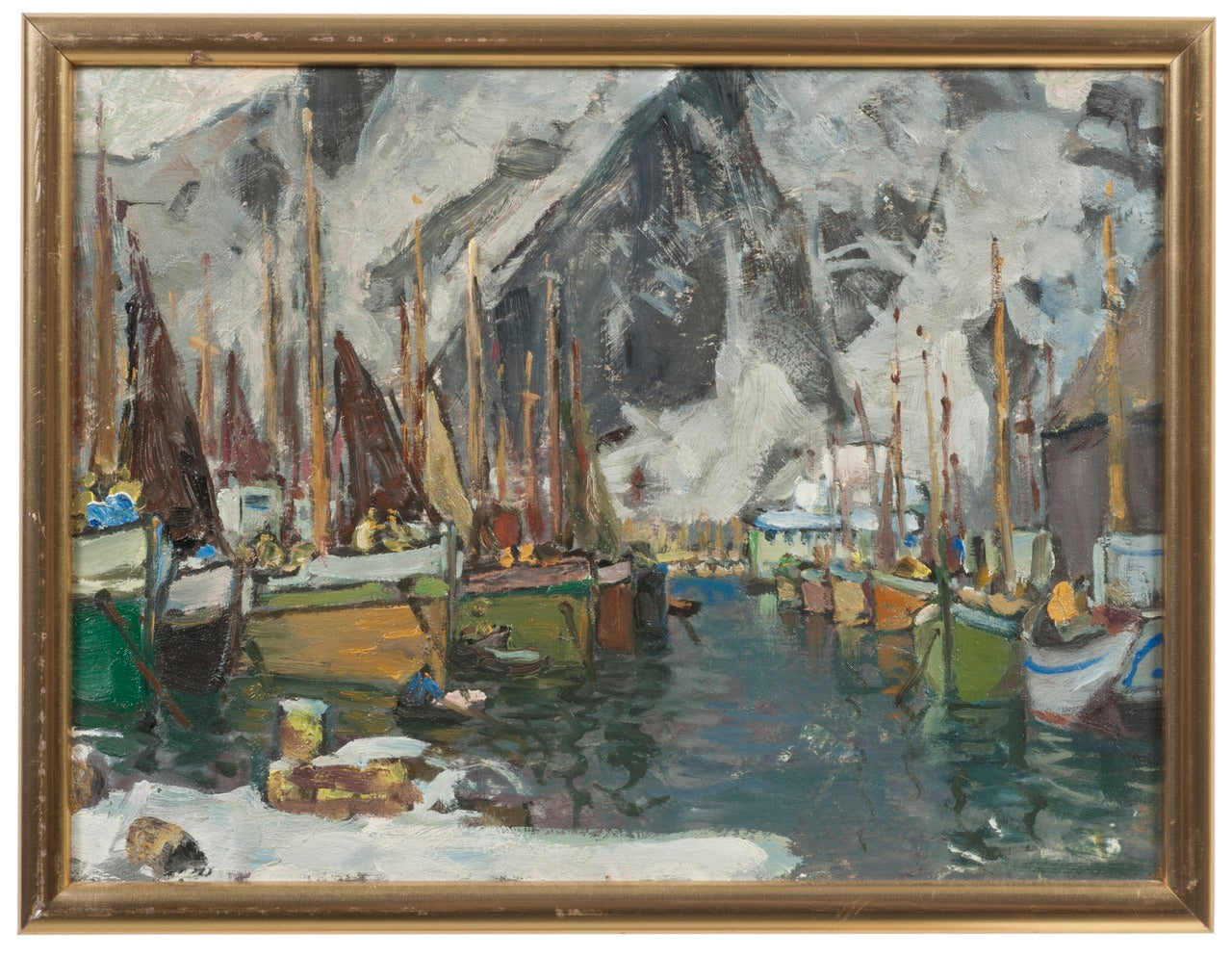 Among the Fishing Boats in Svolvaer. Study from Lofoten, vintage artwork by Anna Boberg, 12x8" (A4) Poster