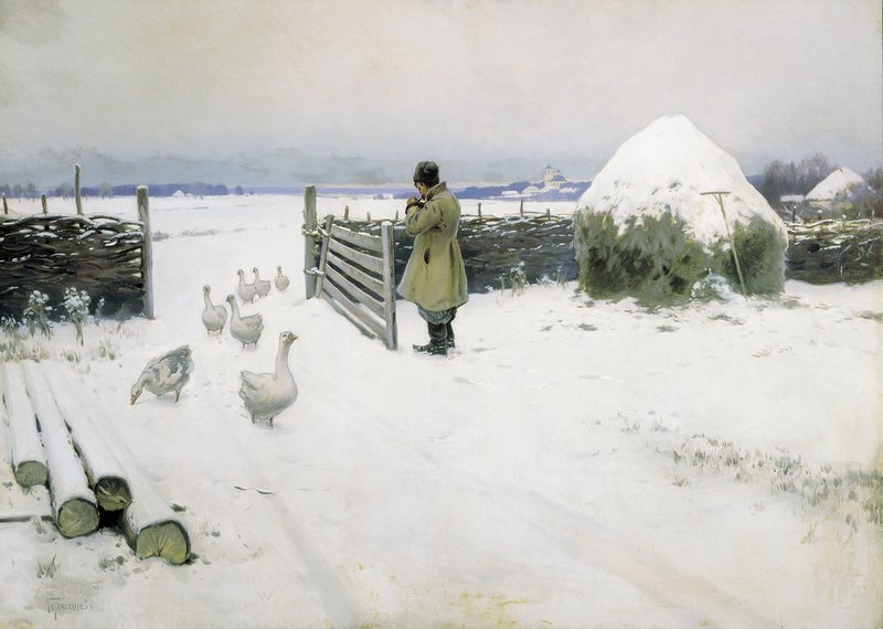 After the Snowfall, vintage artwork by Mikhail Germashev, 12x8" (A4) Poster