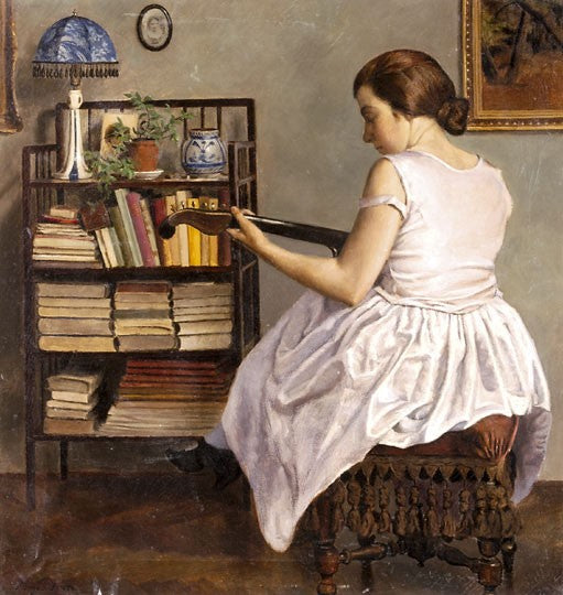 Seated woman with mandolin by Ivan Polya,16x12(A3) Poster