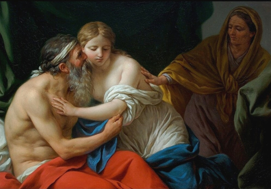 Sarah Presenting Agar to Abraham, vintage artwork by Louis Jean François Lagrenee, 12x8" (A4) Poster