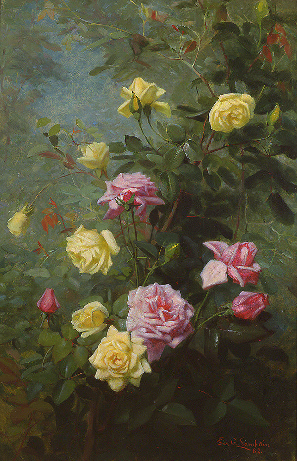 Yellow and Pink Roses, vintage artwork by George Cochran Lambdin, 12x8" (A4) Poster