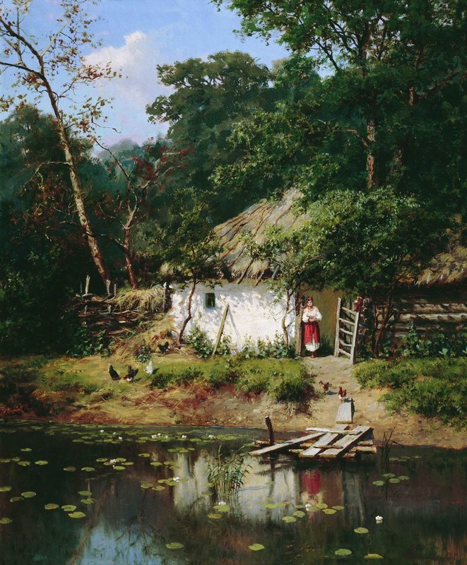 A Ukrainian Cottage, vintage artwork by Alexander Kiselev, 12x8" (A4) Poster