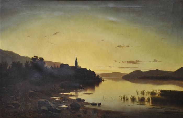 Evening atmosphare at a lake, vintage artwork by Adolf Chwala, 12x8" (A4) Poster