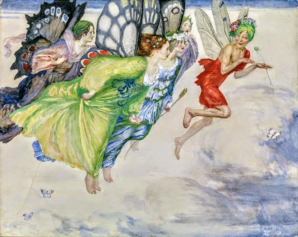 A flight of fairies, vintage artwork by Robert Anning Bell, 12x8" (A4) Poster