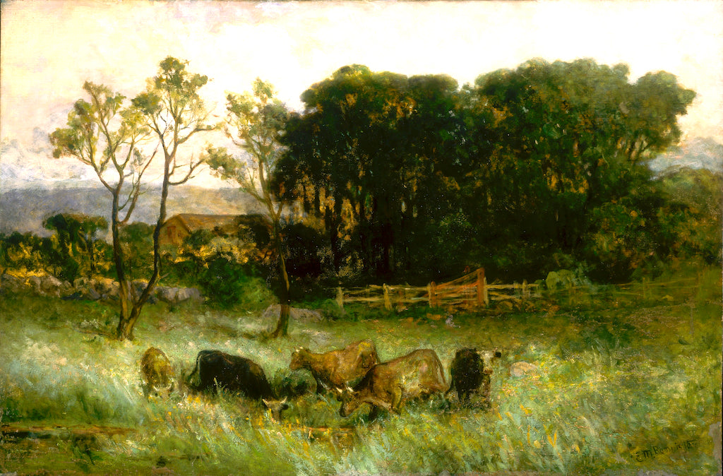 Five Cows in Pasture, vintage artwork by Edward Mitchell Bannister, 12x8" (A4) Poster