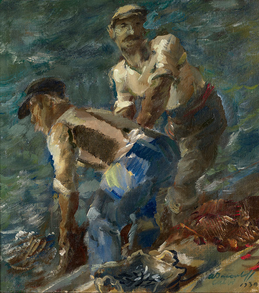 The Fishermen, vintage artwork by Alexander Evgenievich Yakovlev, 12x8" (A4) Poster