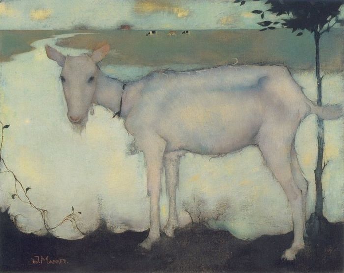 An Old Goat by the Lake, vintage artwork by Jan Mankes, 12x8" (A4) Poster