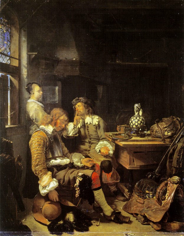 The Sleeping Officer, vintage artwork by Attributed to Frans van Mieris the Elder, 12x8" (A4) Poster