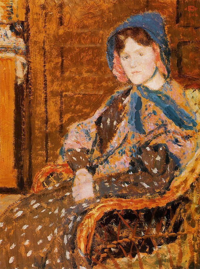 Seated Young Woman in a Blue Hat, vintage artwork by Georges Lemmen, 12x8" (A4) Poster
