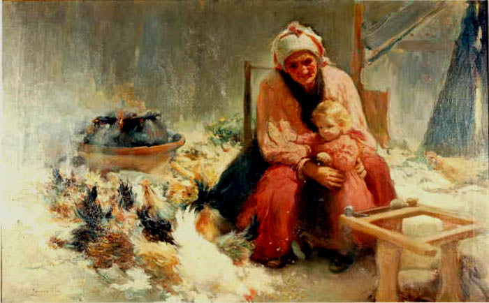 Jugando en el Patio, vintage artwork by Cecilio Pla y Gallardo, 12x8" (A4) Poster